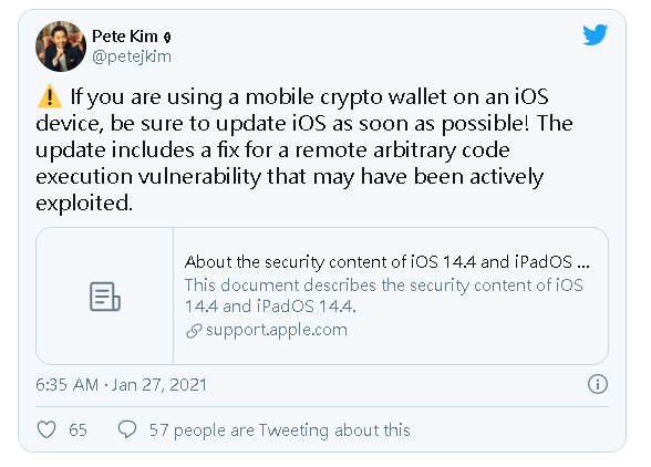  龙魂电竞-苹果手机释出ios14.4修补三大漏洞！开发者：加密钱包用户要尽快更新！ | 龙魂电竞
